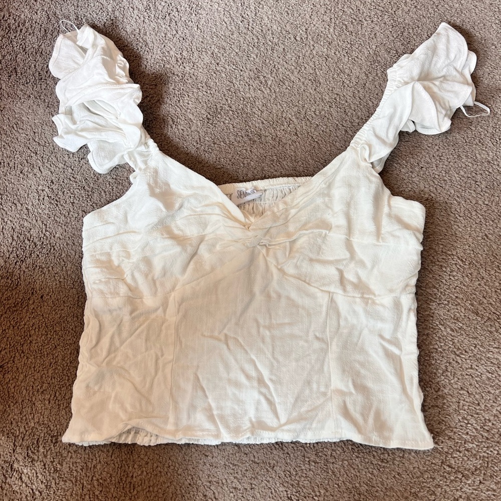 Sienna Sky White Ruffle Sleeve Crop Top